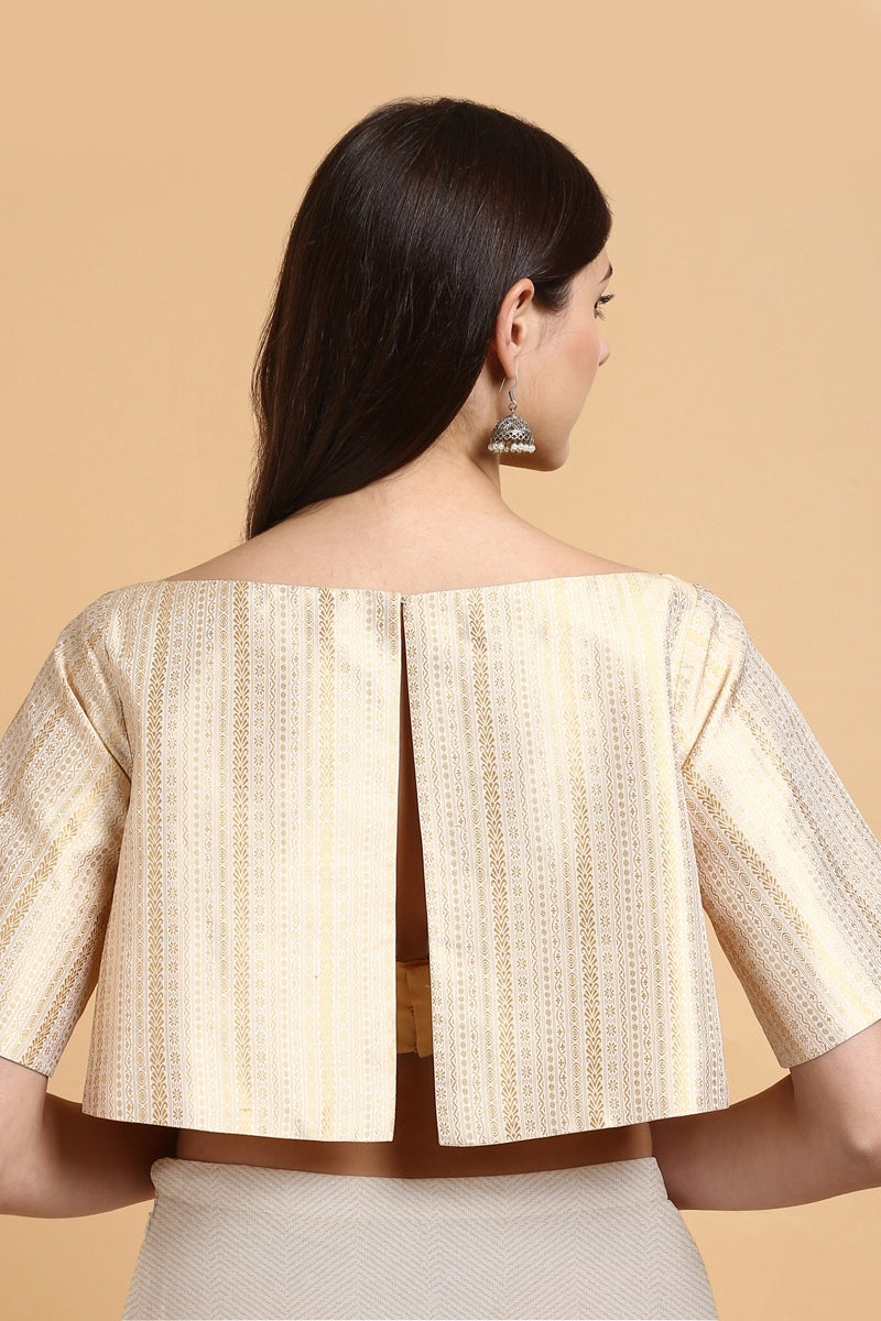 Gold Handwoven Tanchoi Silk Flared Top