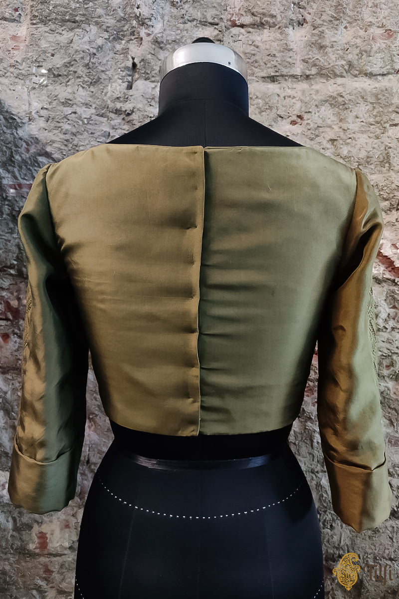 Olive Green Silk Long Sleeved Blouse