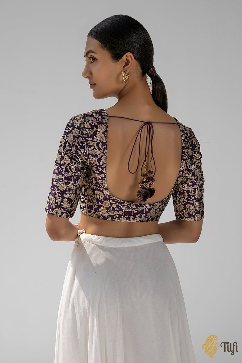 Deep Purple Pure Katan Silk Handloom Banarasi Shikaargah Blouse ...