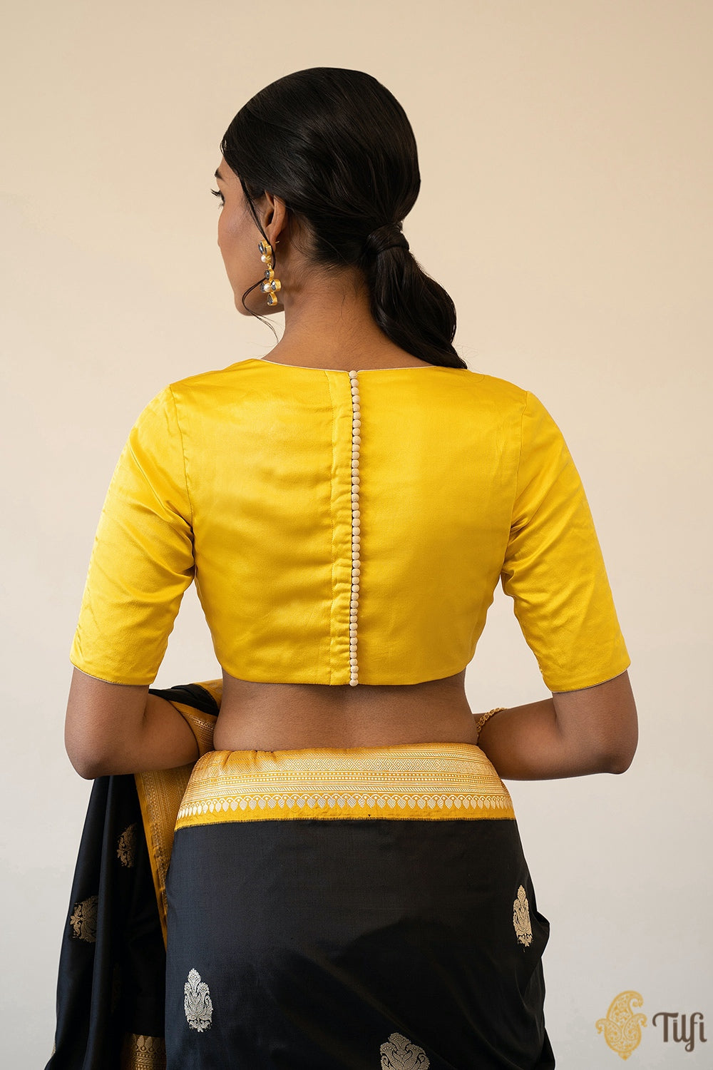Yellow Satin Silk Back-Buttoned Blouse