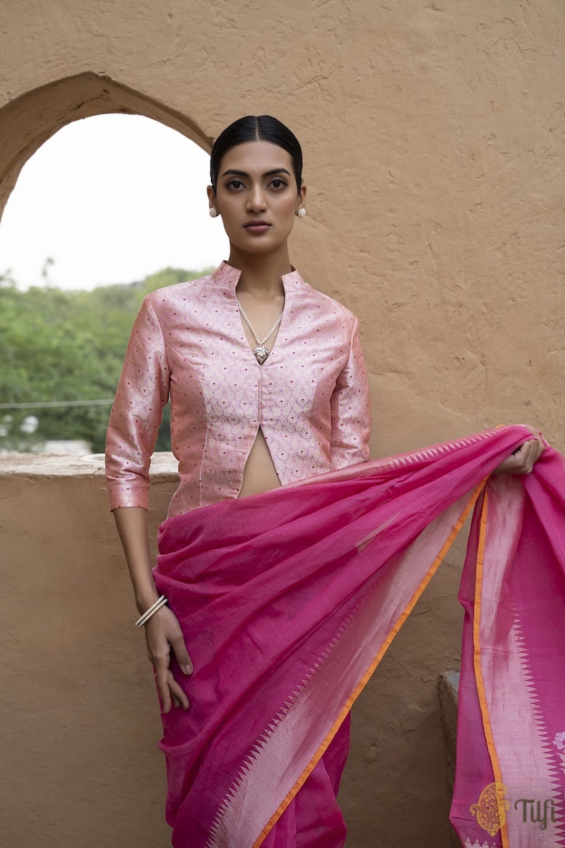 Pink Pure Katan Silk Handloom Banarasi Jacket Blouse