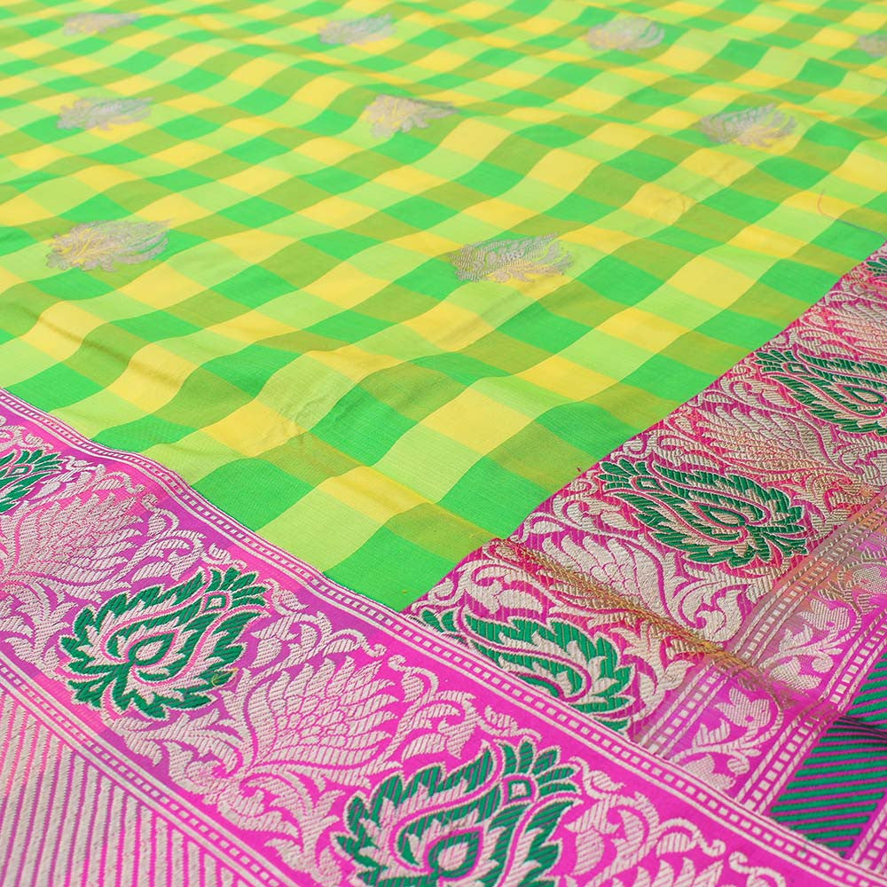 Yellow-Green Pure Katan Silk Handloom Banarasi Saree