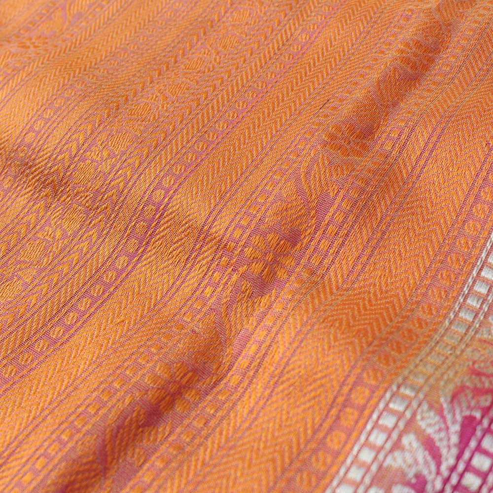 Orange Pure Katan Silk Banarasi Handloom Dupatta - Tilfi