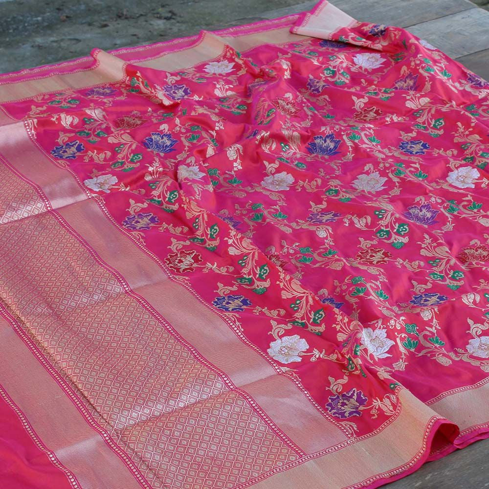 Rani-Red Pure Katan Silk Banarasi Handloom Dupatta - Tilfi