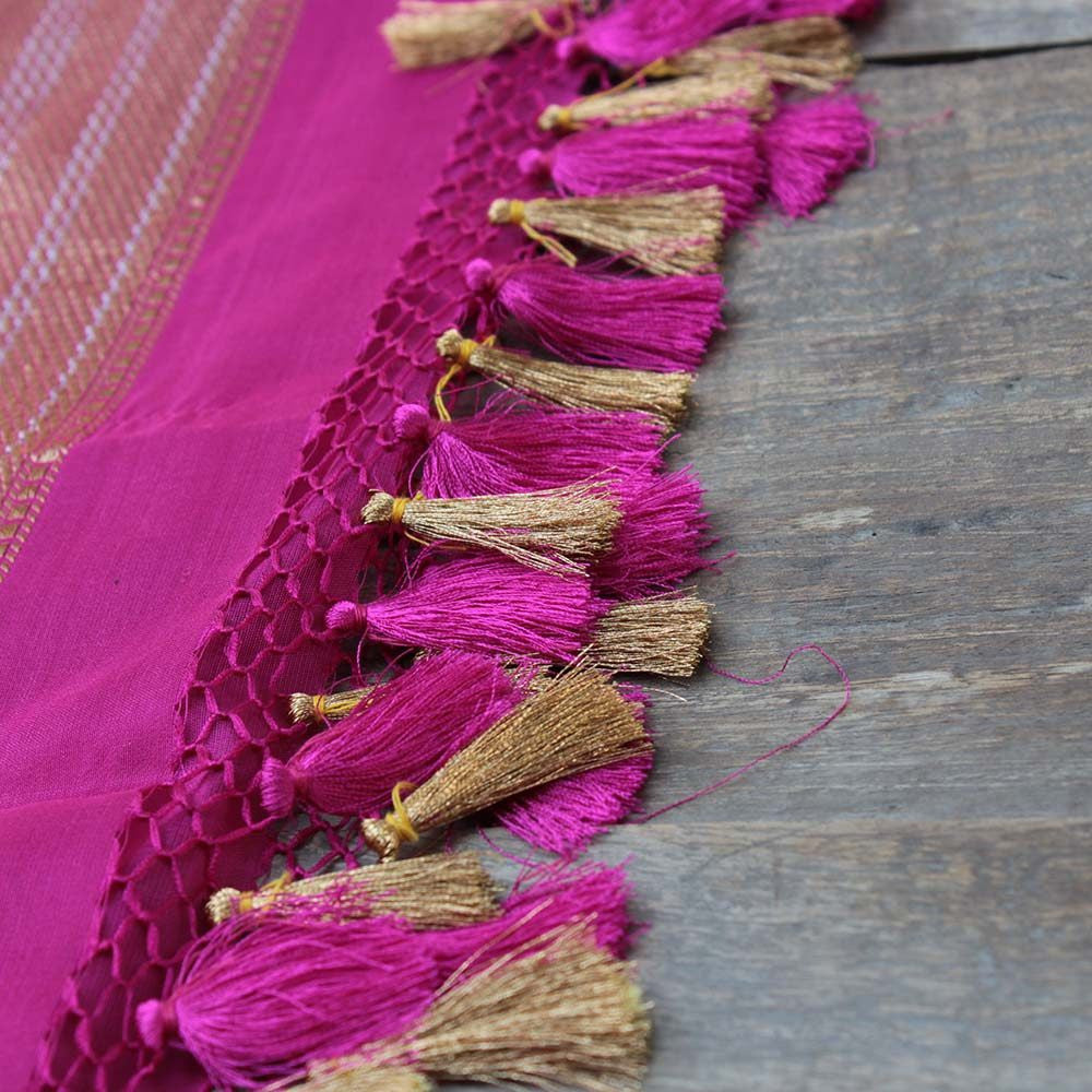 Indian Pink Pure Katan Silk Banarasi Handloom Dupatta - Tilfi