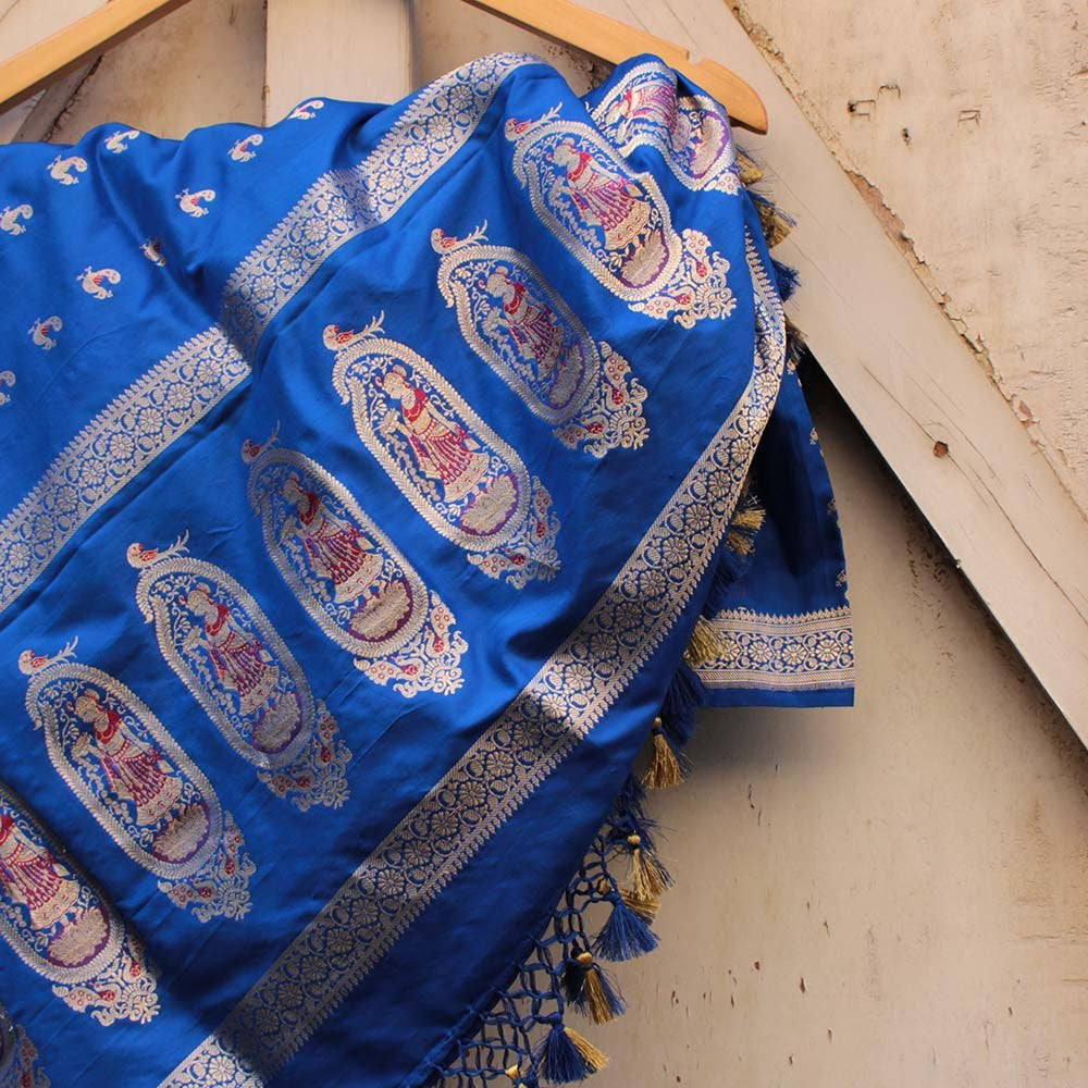 Blue Pure Katan Silk Banarasi Handloom Dupatta - Tilfi