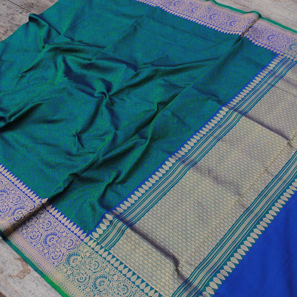 Teal Green Pure Katan Silk Banarasi Handloom Dupatta