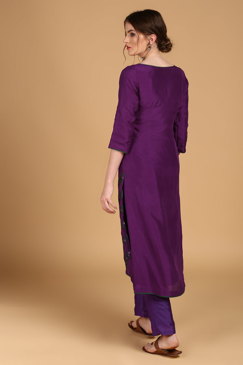 Purple Pure Silk Suit set with Purple Organza Dupatta