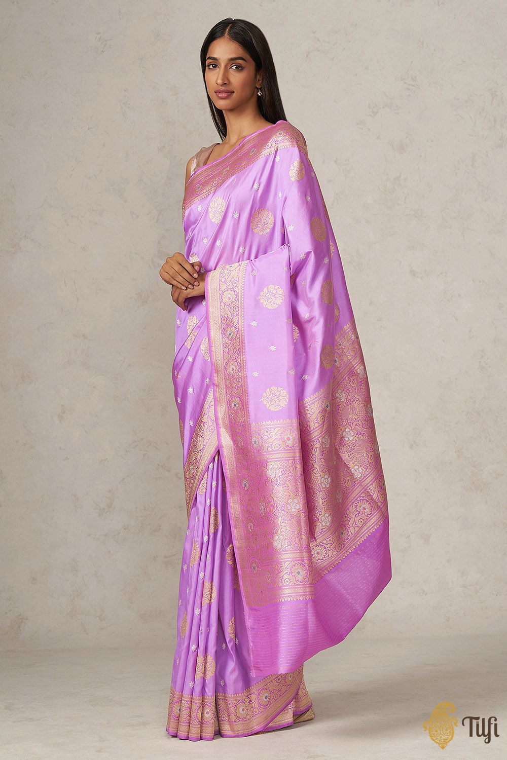 Lilac Pure Katan Silk Banarasi Handloom Saree
