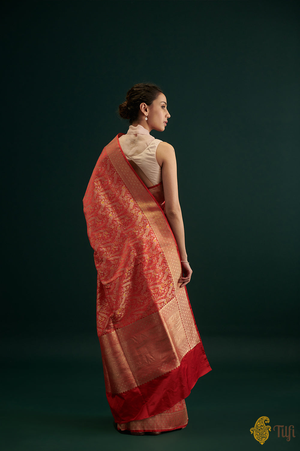 &#39;Hrutvi&#39; Red Pure Soft Satin Silk Banarasi Handloom Saree