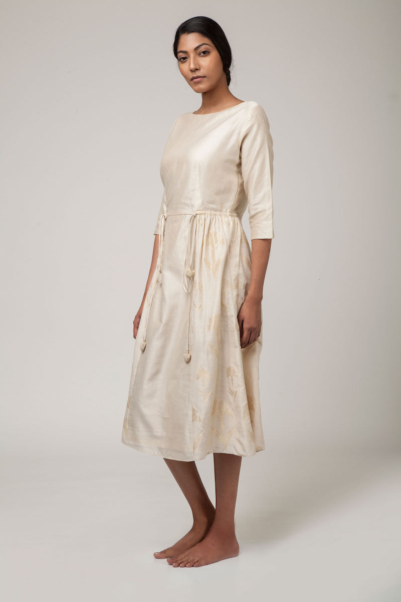 Tussar Colour Banarasi Silk Cotton &amp; Monga Silk Dress