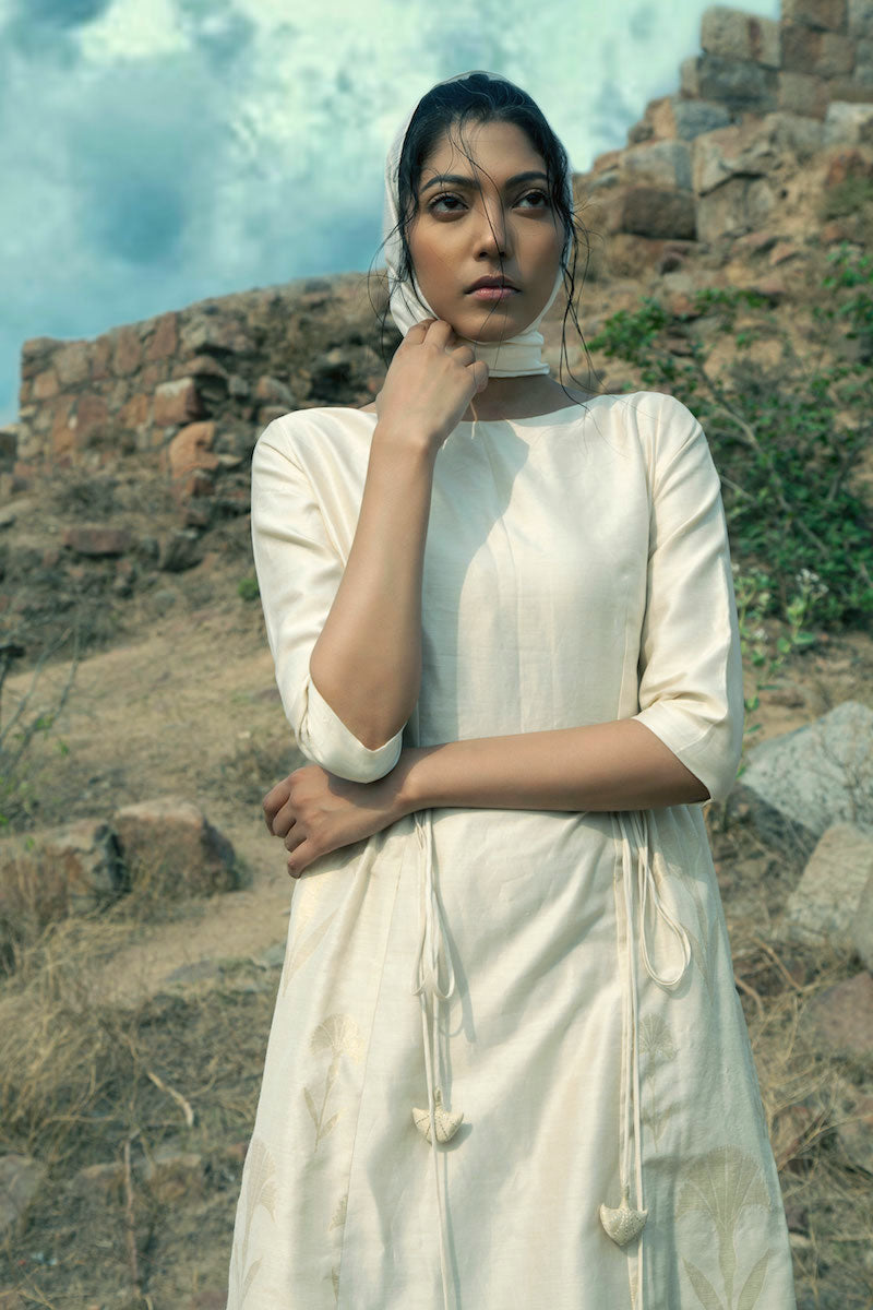 Tussar Colour Banarasi Silk Cotton &amp; Monga Silk Dress