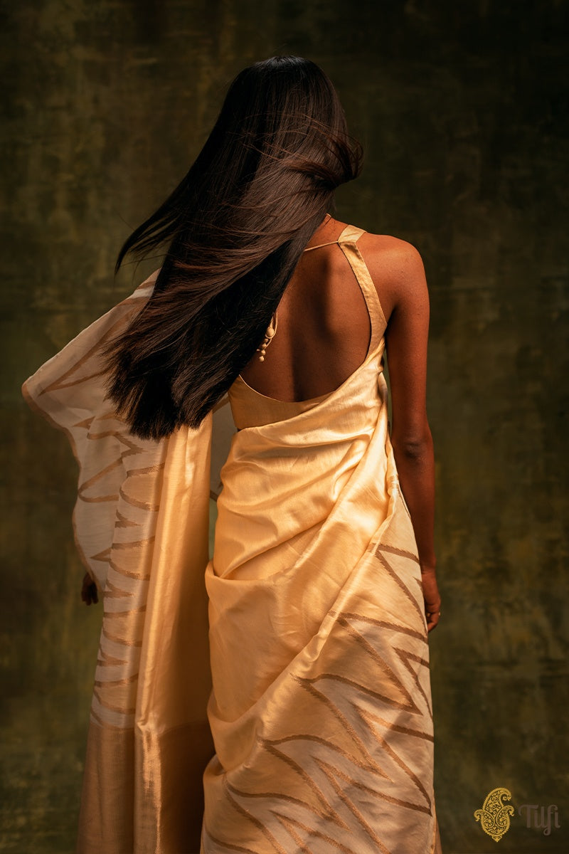 Pre-Order: Gold Pure Ektara Silk Tissue Banarasi Handloom Saree