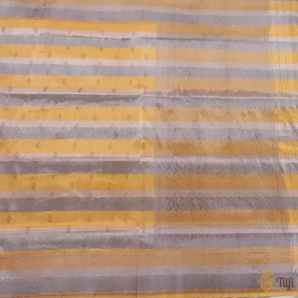 Grey-Yellow Pure Katan Silk Tissue Banarasi Handloom Saree