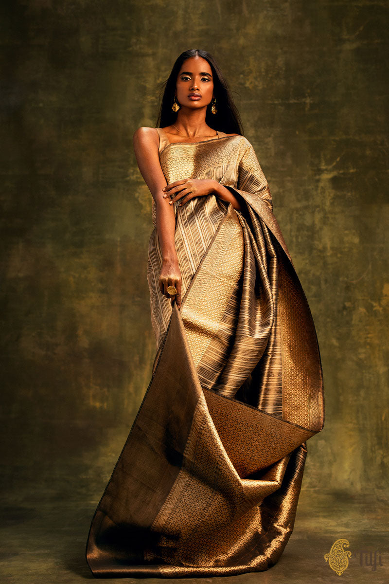 Black-Gold Pure Ektara Silk Tissue Banarasi Handloom Saree