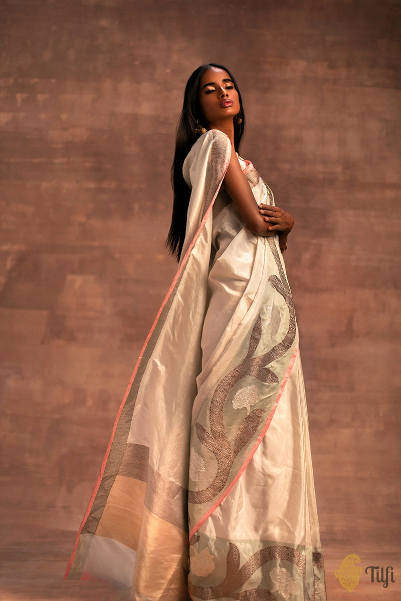 Exquisite mul Cotton white and blue combination saree – Sujatra