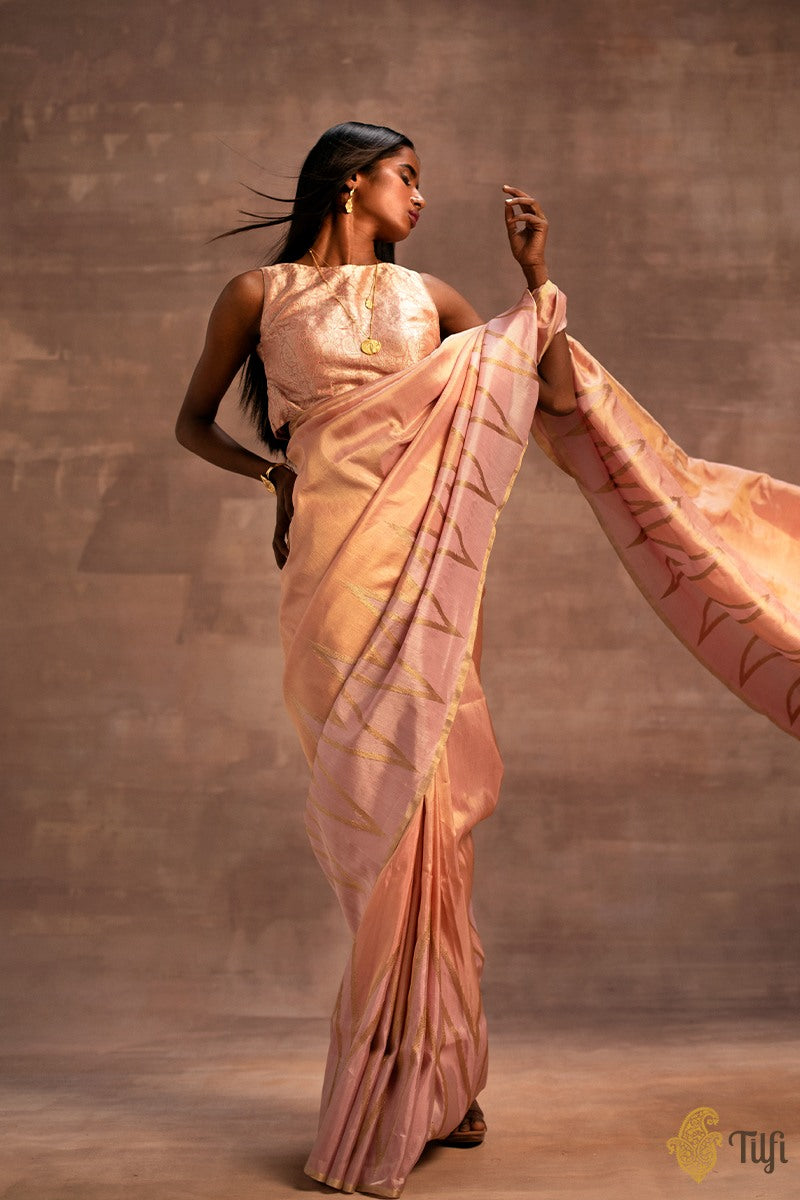 Gold Pink Pure Ektara Silk Tissue Banarasi Handloom Saree