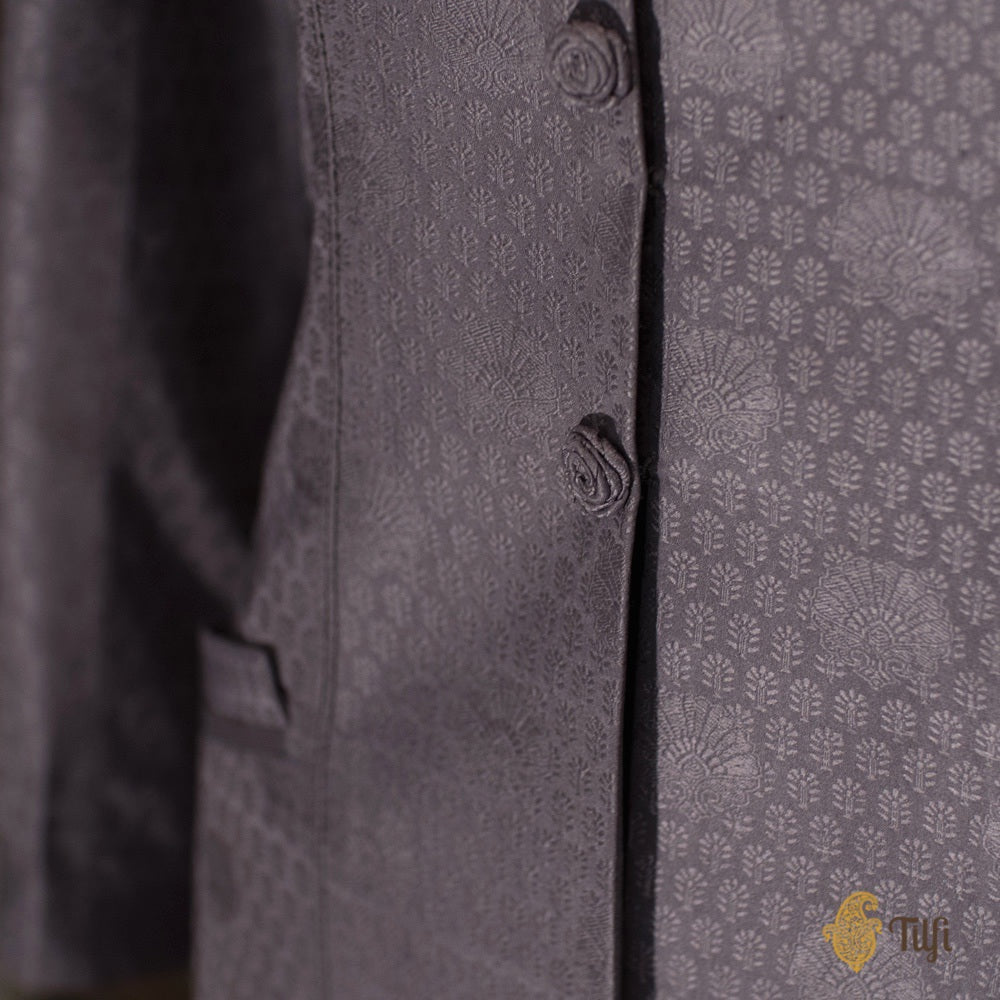 Grey Tanchoi Handwoven Banarasi Long Jacket