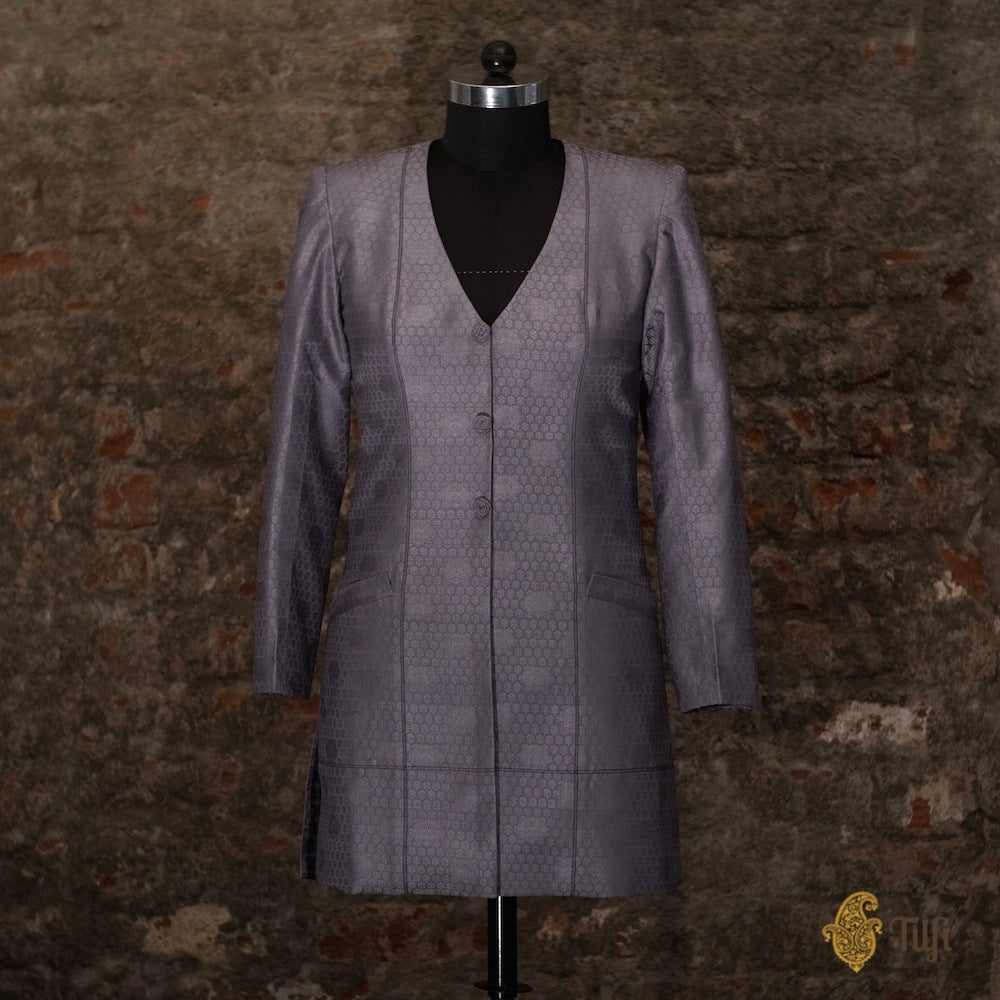 Grey Tanchoi Handwoven Banarasi Long Jacket