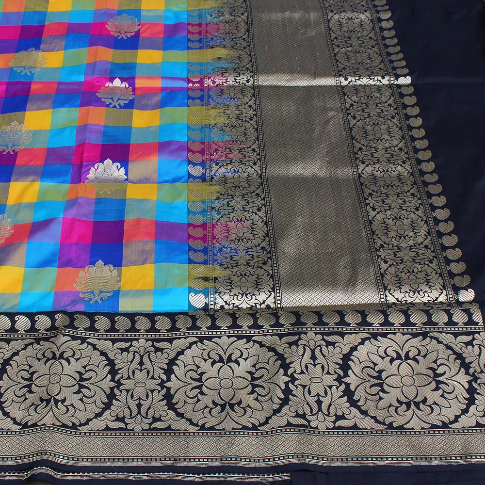 Checkered Pure Katan Silk Handloom Banarasi Saree - Tilfi