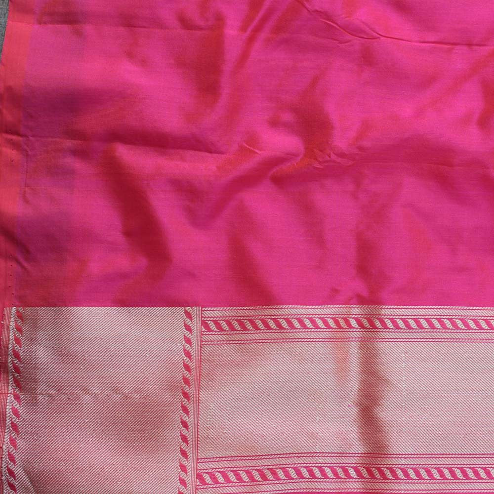 Orange-Rani Pink Pure Katan Silk Banarasi Handloom Saree - Tilfi