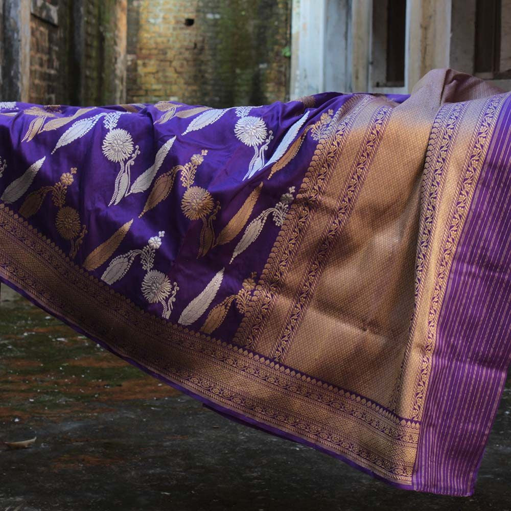 Purple Pure Katan Silk Banarasi Handloom Saree - Tilfi