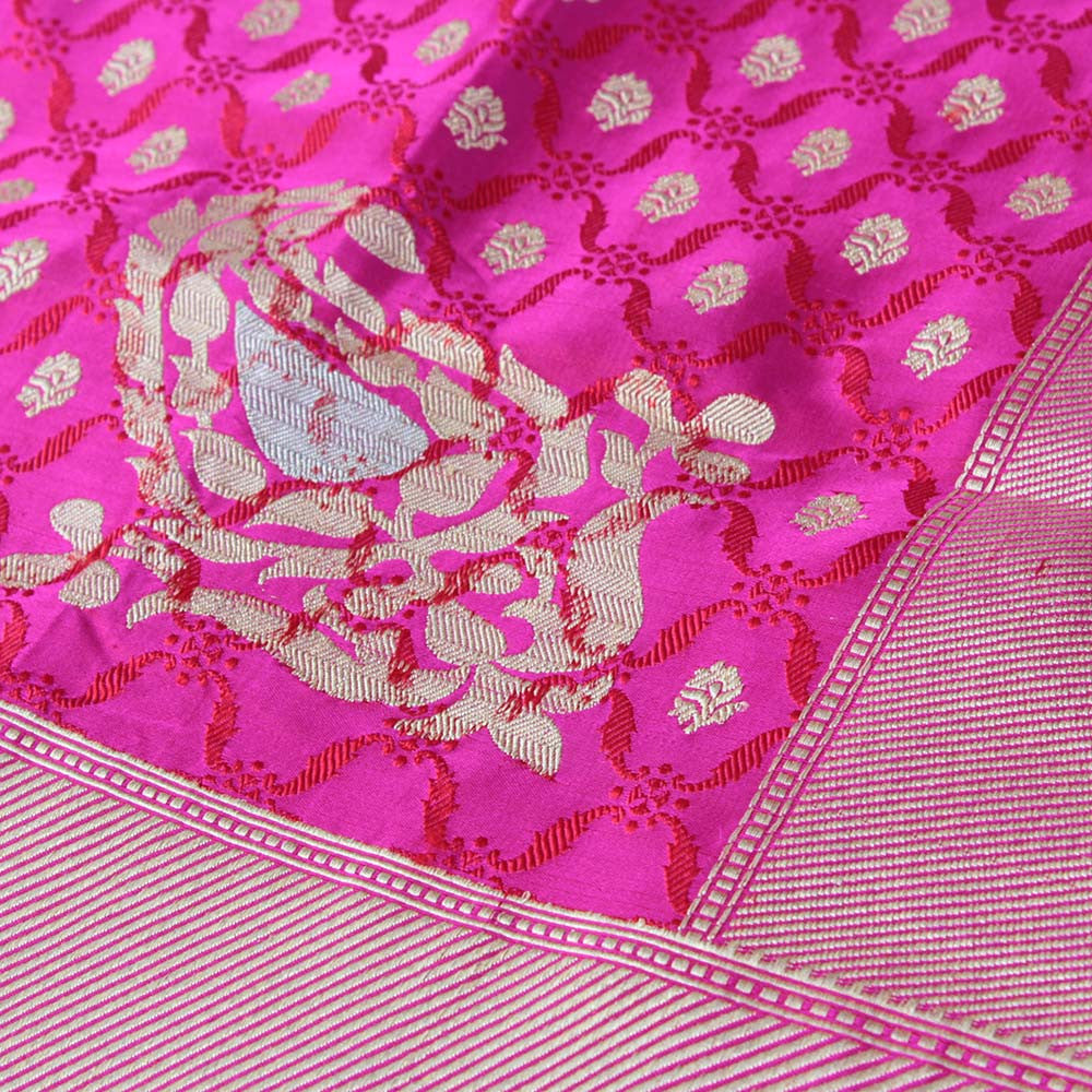Gulabi Pink Pure Soft Satin Banarasi Handloom Saree
