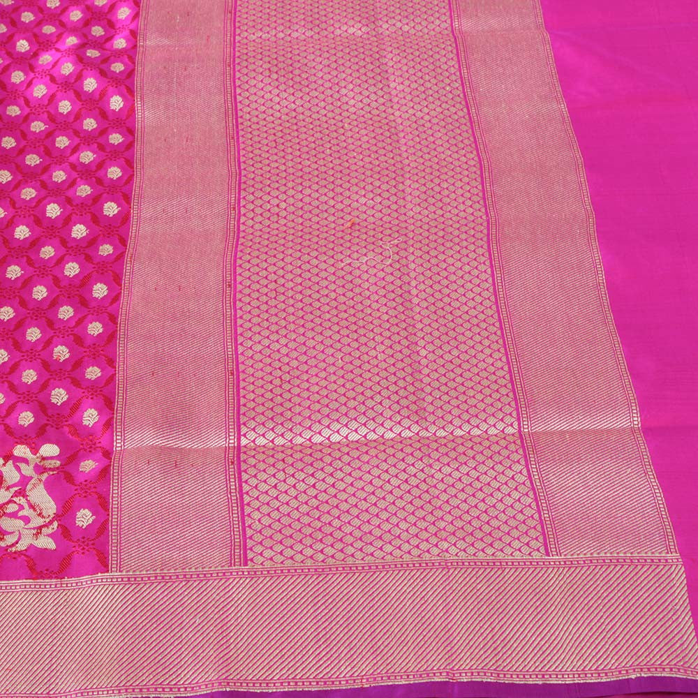 Gulabi Pink Pure Soft Satin Banarasi Handloom Saree