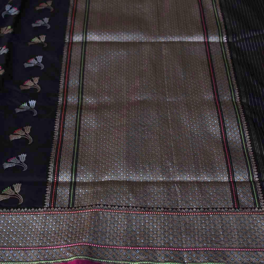 Black Pure Katan Silk Banarasi Handloom Saree - Tilfi