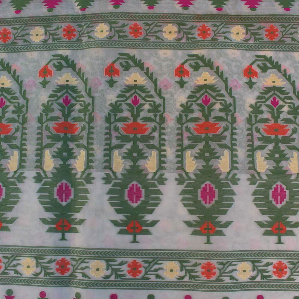 White Pure Kora Silk Handloom Banarasi Saree