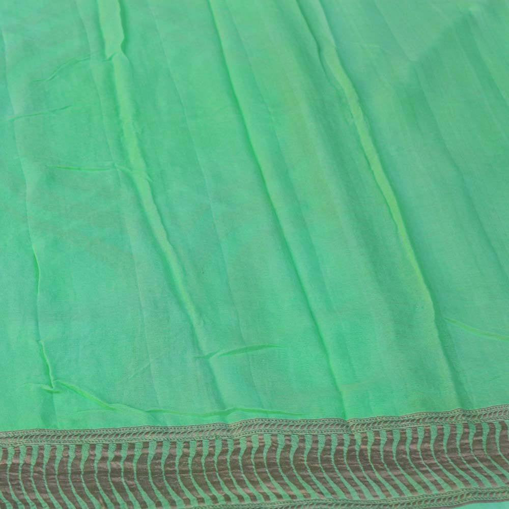Blue-Green Ombre Pure Chiffon Georgette Banarasi Handloom Saree - Tilfi