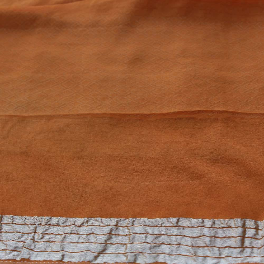 Burnt Orange Ombre Pure Chiffon Georgette Banarasi Handloom Saree