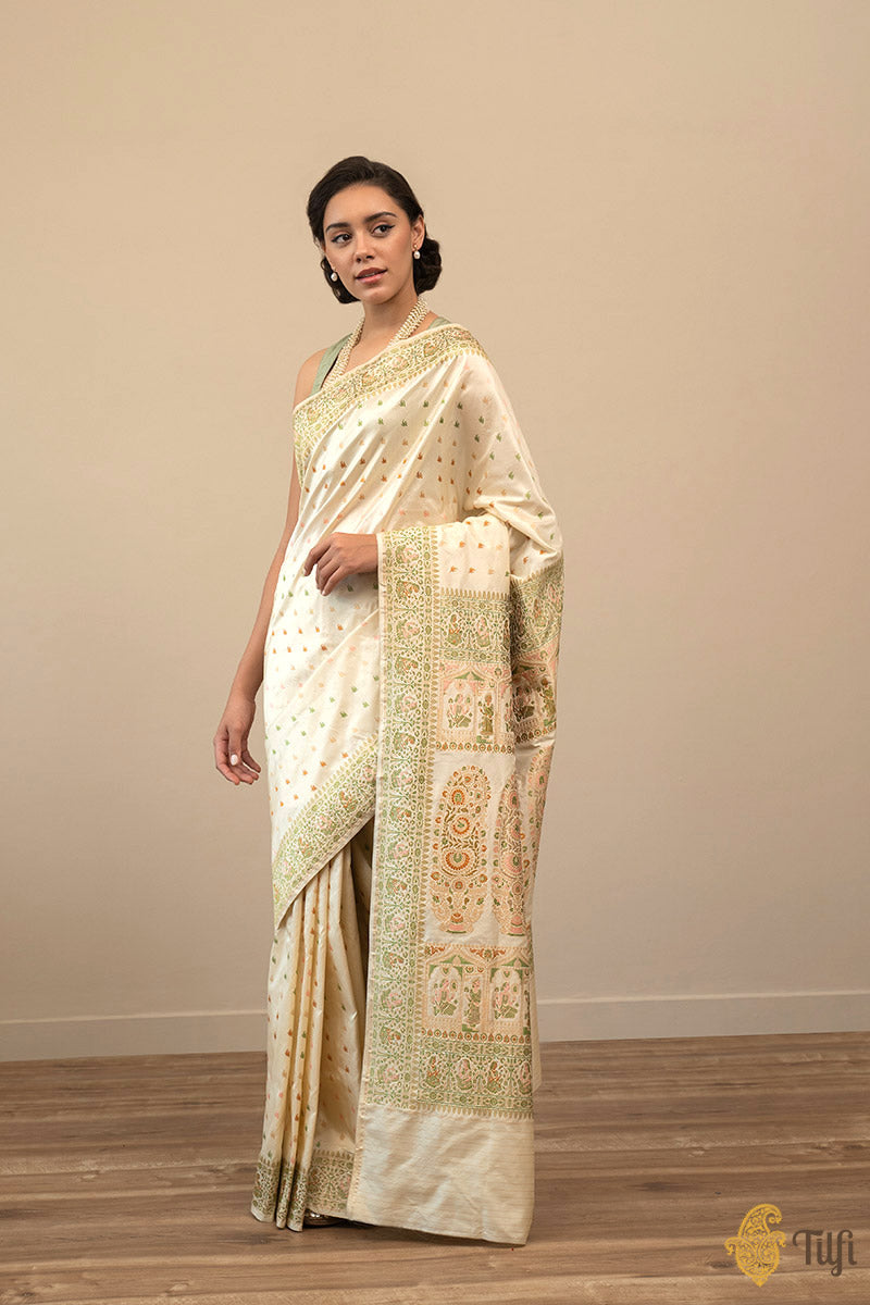 Pre-Order: Off-White Pure Katan Silk Banarasi Handloom Saree