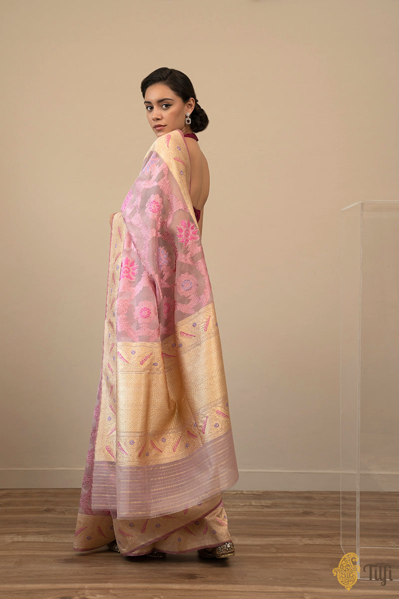 Soft Pink Pure Kora Silk Banarasi Handloom Saree