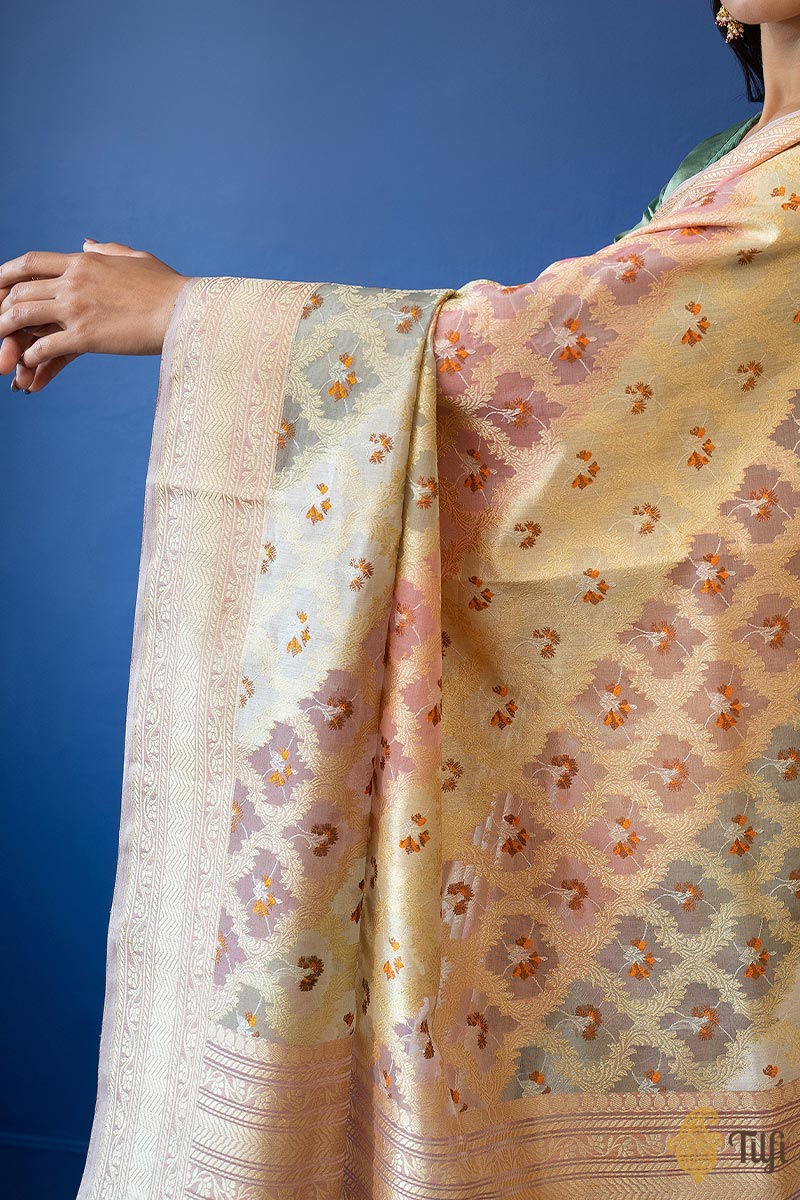 &#39;Parvaneh&#39; Rangkat Pure Kora Silk Real Zari Banarasi Handloom Saree