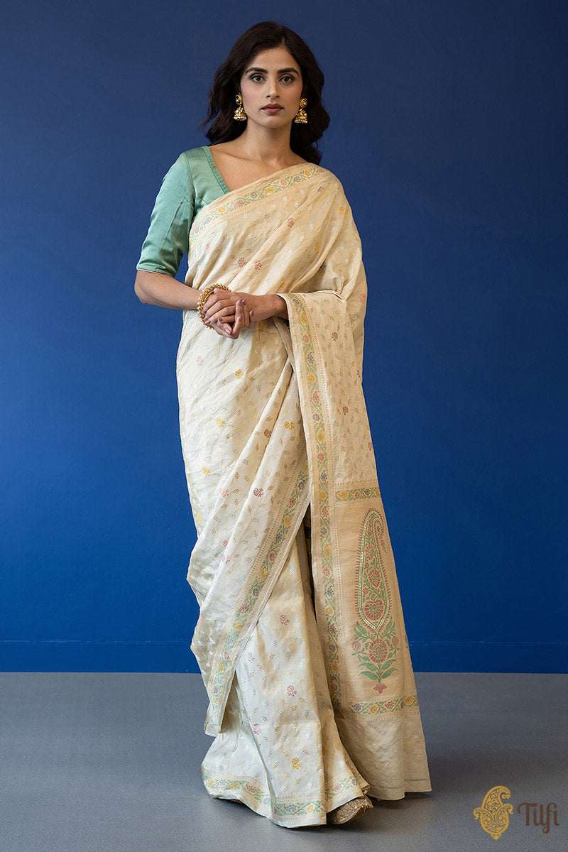 White Chanderi Saree | chanderi saree online – Thearyavart