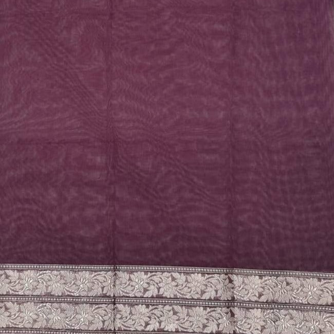 &#39;Magha&#39; Purple Pure Kora Silk Handloom Banarasi Kadwa Saree
