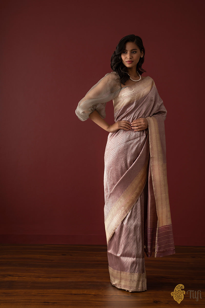 Light Mauve Pink Pure Katan Silk Banarasi Handloom Saree