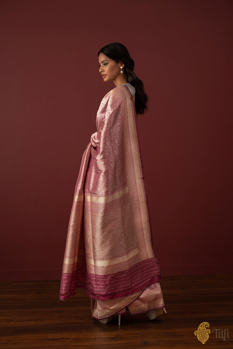 Pre-Order: Pink Pure Katan Silk Banarasi Handloom Saree