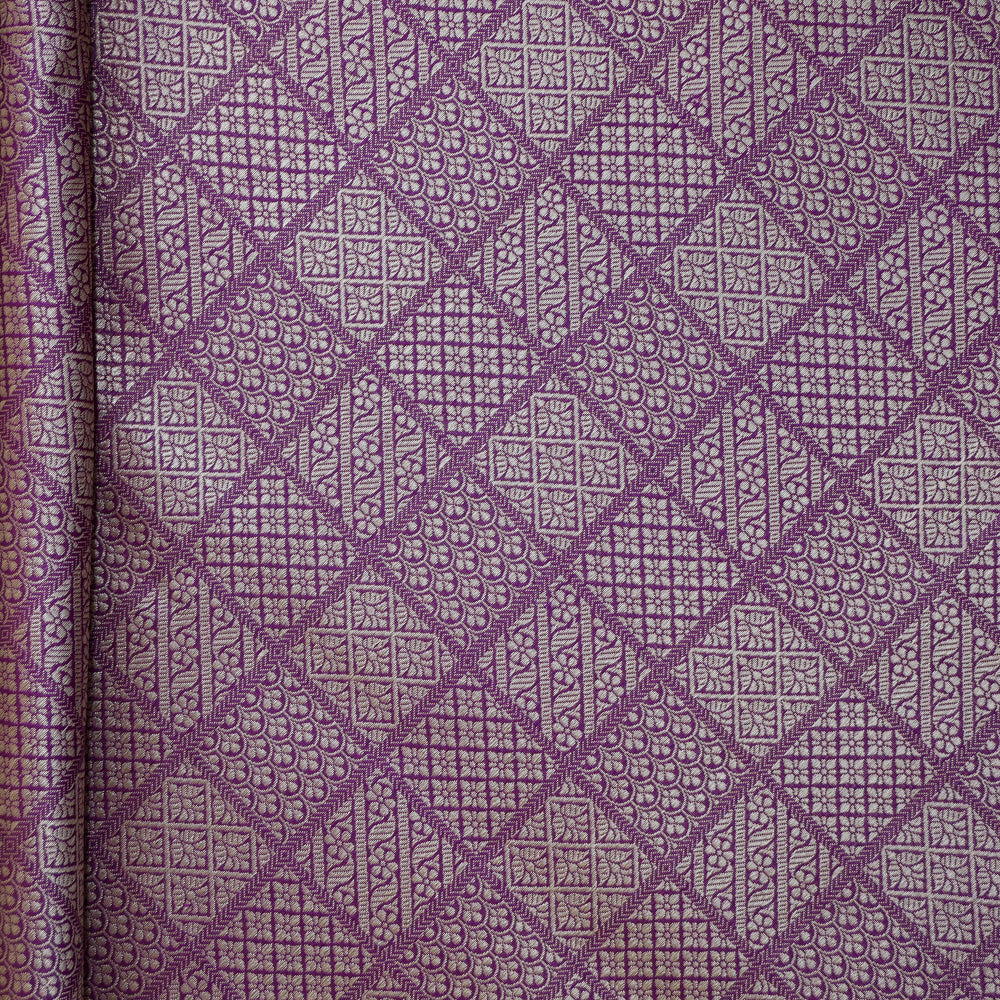 Deep Purple Pure Katan Silk Banarasi Handloom Fabric