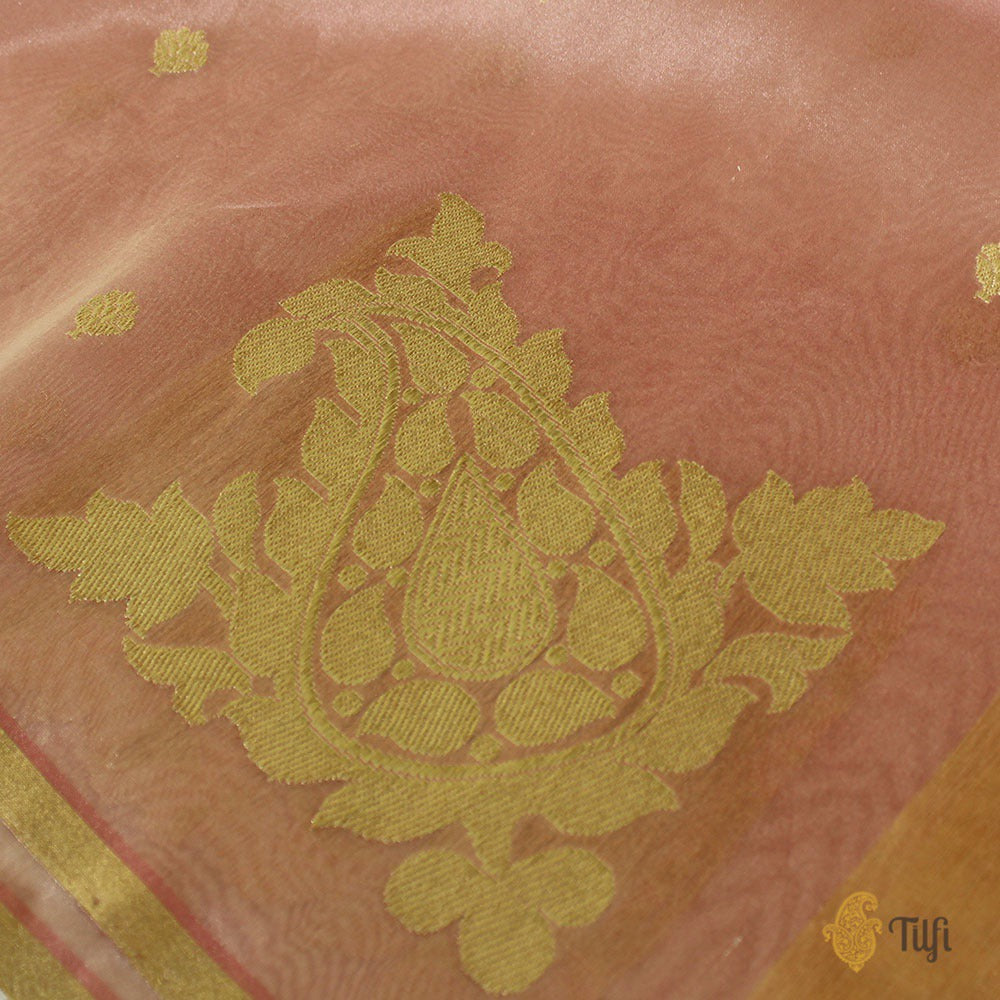 Pink Pure Kora Tissue Banarasi Handloom Dupatta