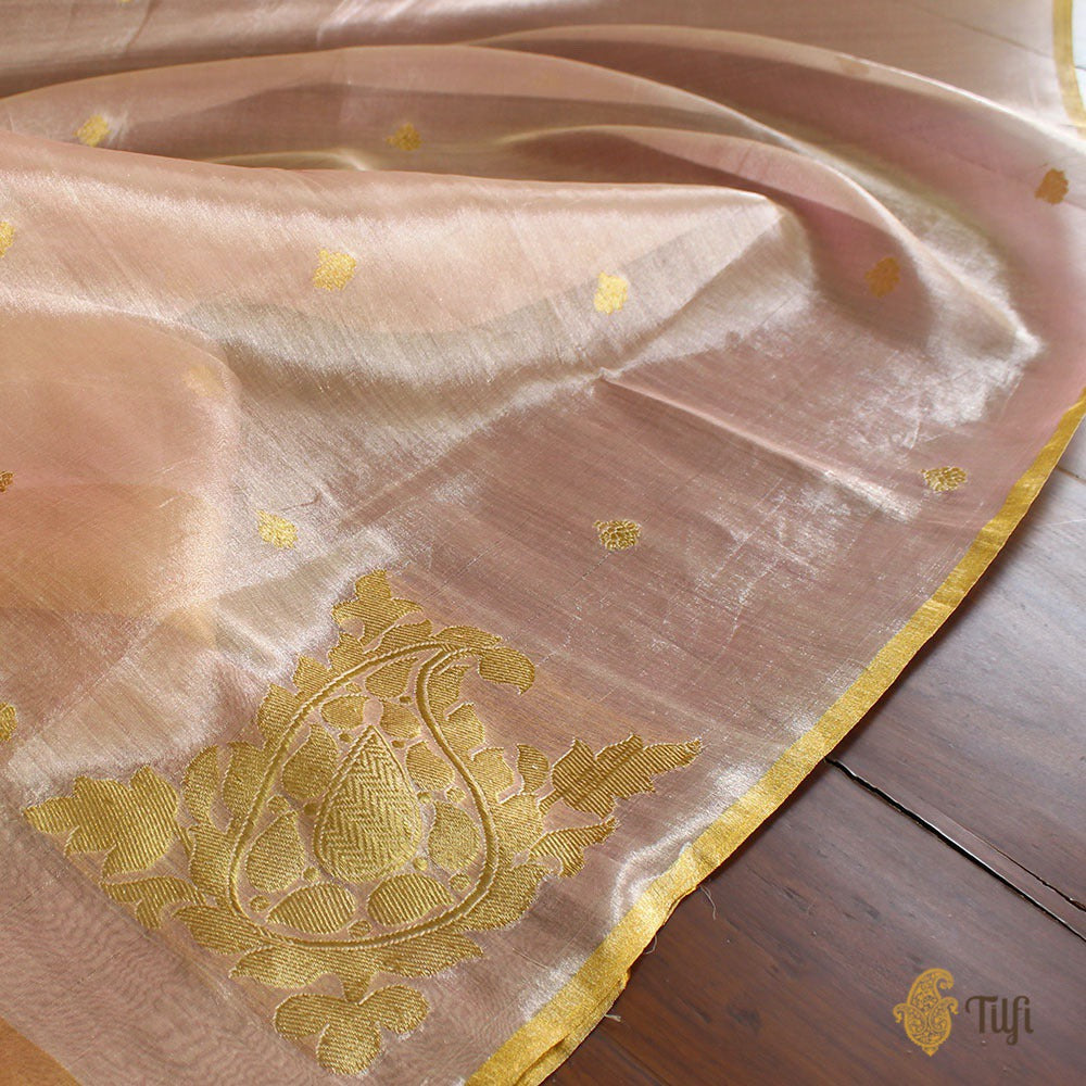 Light Pink Pure Kora Tissue Banarasi Handloom Dupatta