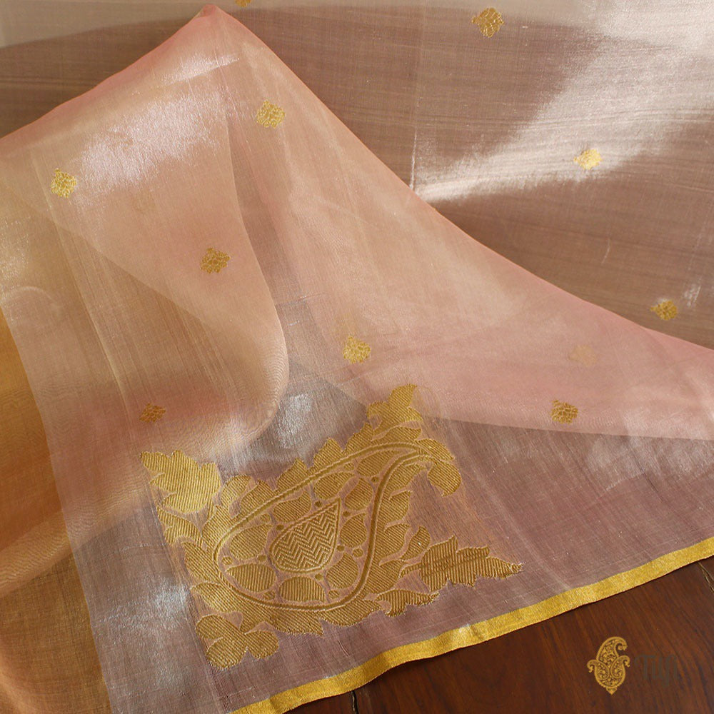 Light Pink Pure Kora Tissue Banarasi Handloom Dupatta