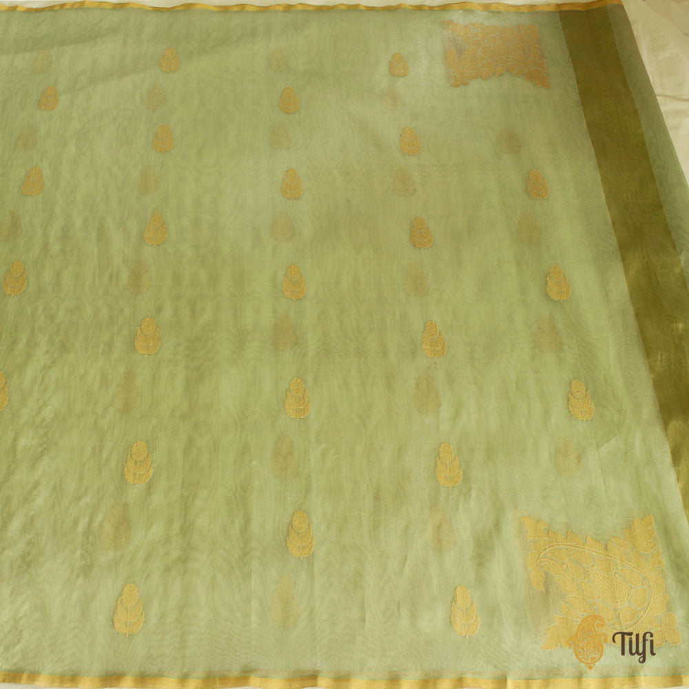 Mint Green Pure Kora Tissue Banarasi Handloom Dupatta