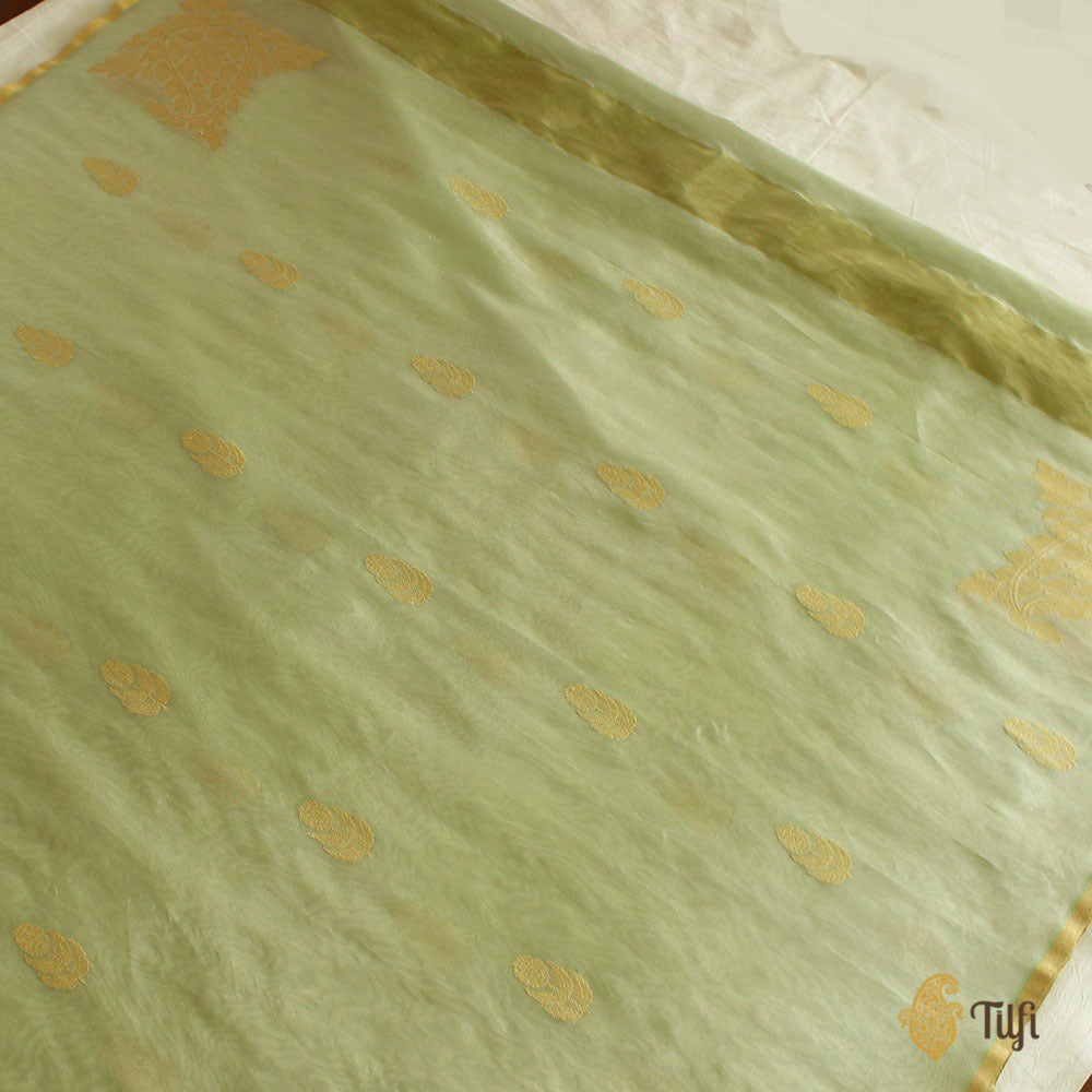 Mint Green Pure Kora Tissue Banarasi Handloom Dupatta