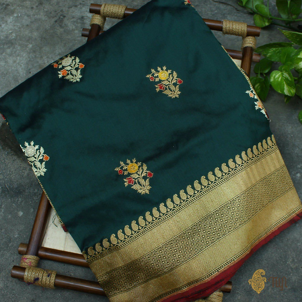 Dark Rama Green Pure Katan Silk Banarasi Handloom Saree