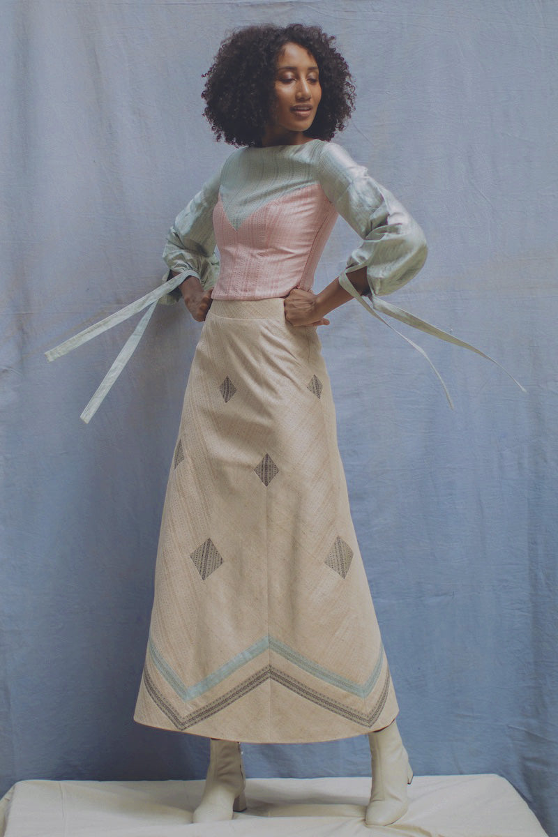 &quot;Rhombus&quot; Beige Handwoven Tussar Silk Skirt