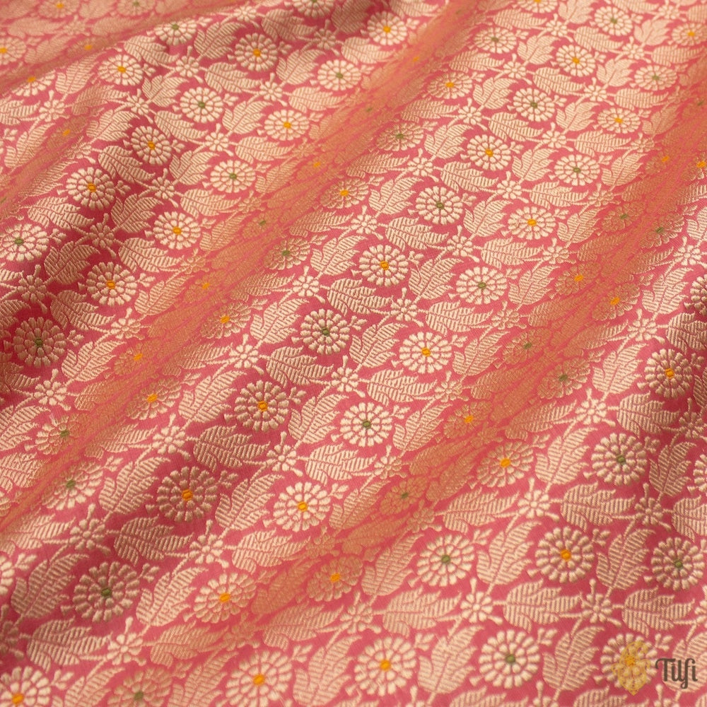 Gajri Pink Pure Katan Silk Banarasi Handloom Fabric